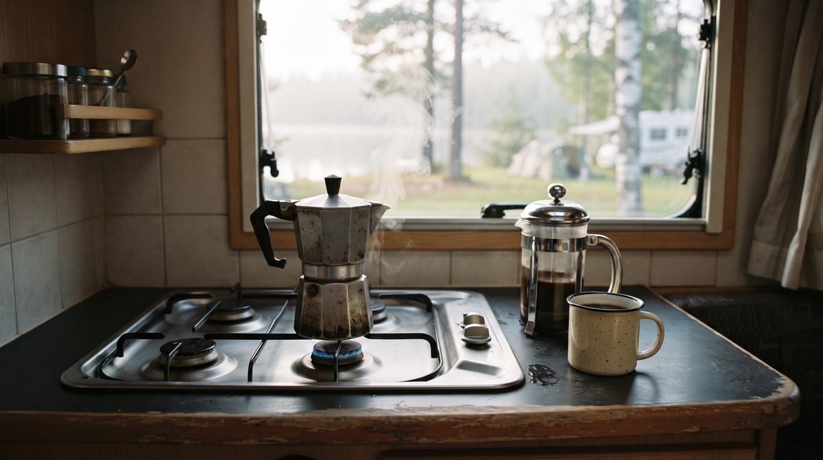 Espressokocher und French Press in der Wohnmobilküche