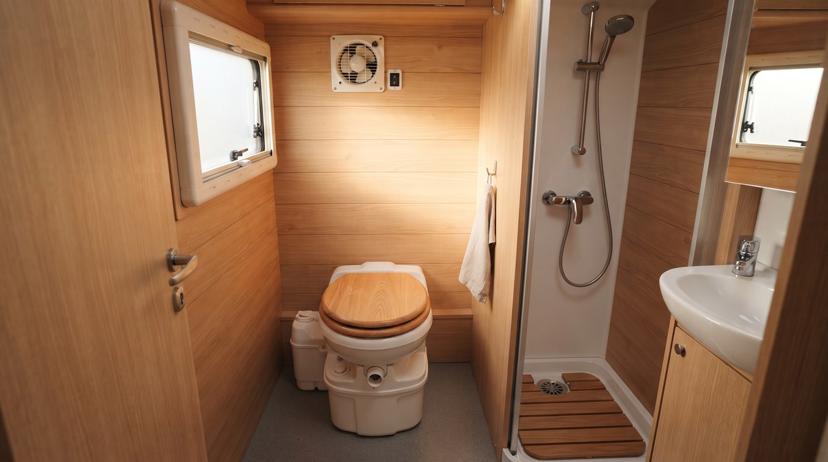 Kompaktes Wohnmobil-Bad mit Trockentrenntoilette